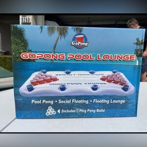 Pool Lounge/Inflatable Beer Pong - White and Blue Floating Game